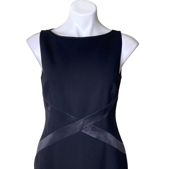 Lafayette 148 New York NWT $548 Black Midi Sheath Dress W/Leather Detail Size 4 - Picture 2 of 10